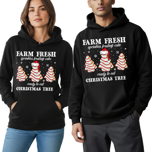 Farm Fresh Christmas Tree Hoodie – Cute Santa Baking, Holiday Winter Hoodie, Christmas Baking Sweater