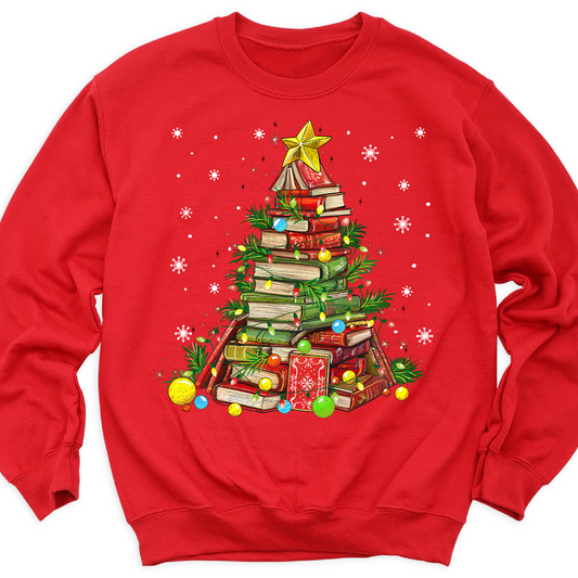 Christmas Book Tree Teacher Sweatshirt | Cozy Holiday Sweater for Librarians & Readers