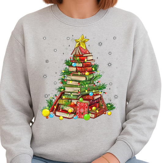 Christmas Book Tree Teacher Sweatshirt | Cozy Holiday Sweater for Librarians & Readers